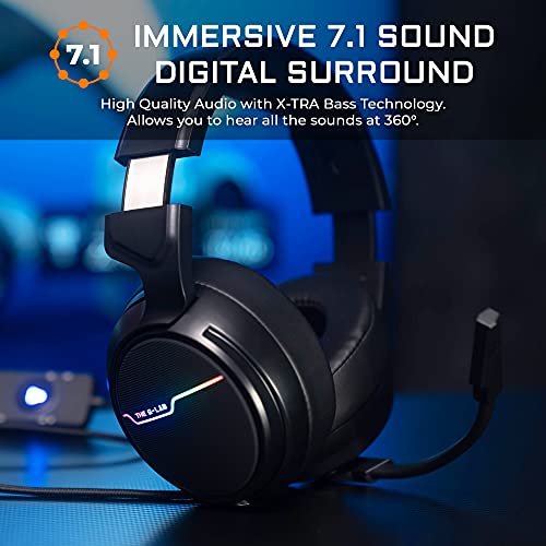 THE G-LAB Korp Thallium Gaming-Kopfhörer, USB, 7.1, Digital Surround - Headset für Gamer, Audio - Mikrofon mit Geräuschreduzierung - LED RGB - kompatibel mit PC PS4 PS5 Mac (Schwarz) Bild 2