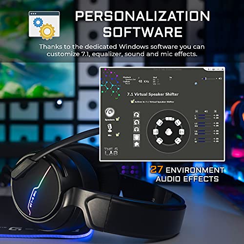 THE G-LAB Korp Thallium Gaming-Kopfhörer, USB, 7.1, Digital Surround - Headset für Gamer, Audio - Mikrofon mit Geräuschreduzierung - LED RGB - kompatibel mit PC PS4 PS5 Mac (Schwarz) Bild 5