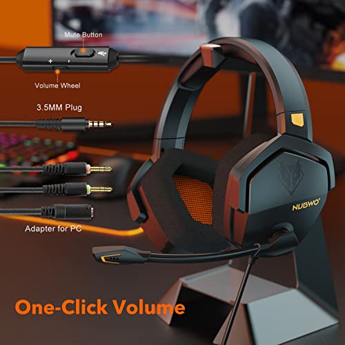 NUBWO N16 Gaming Headset – Mikrofon mit Geräuschunterdrückung, Stereo Sound und Komfortables Design für PS5, PS4, Xbox One, NS, PC, Laptop und Mac - Orange Bild 4