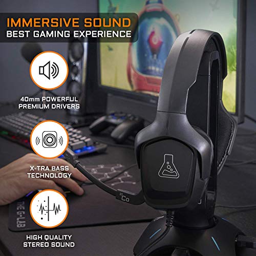 THE G-LAB Korp Cobalt Gaming Headset - Stereo Mikrofon, Ultraleicht, Ultra Bass Stereo Headset - 3,5 mm Klinke für PC PS4 PS5 Xbox One Mac Nintendo Switch Tablet Smartphone (Schwarz) Bild 2