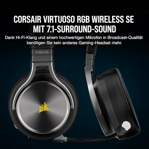 Corsair Virtuoso RGB Wireless SE High-Fidelity-Gaming-Headset (7.1-Surround-Sound, Omnidirektionales Mikrofon in Broadcast-Qualität, Kompatibel mit PC, PS4, Switch und Mobilgeräten) Gunmetal Bild 2