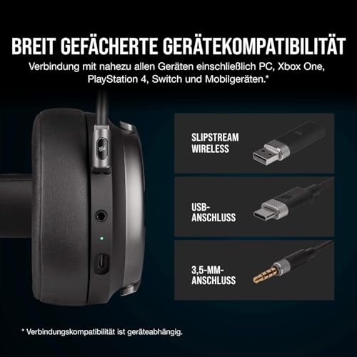 Corsair Virtuoso RGB Wireless SE High-Fidelity-Gaming-Headset (7.1-Surround-Sound, Omnidirektionales Mikrofon in Broadcast-Qualität, Kompatibel mit PC, PS4, Switch und Mobilgeräten) Gunmetal Bild 5
