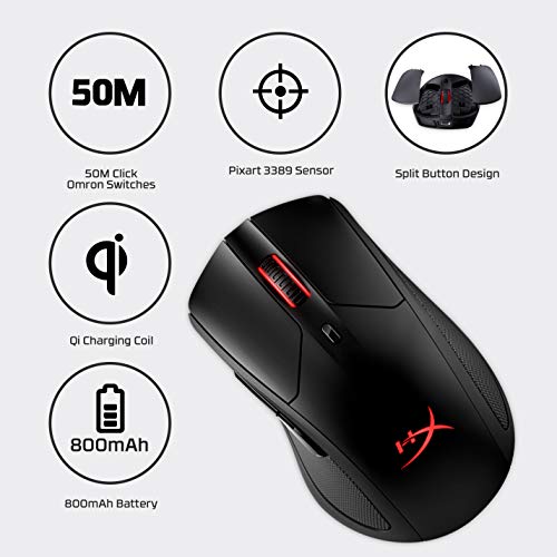 HyperX Pulsefire Dart – Kabellose RGB Gaming Maus, Softwaregesteuerte Anpassung, 6 Programmierbare Knöpfe, Qi-Charging Batterie bis zu 50 Stunden – PC, PS4, Xbox One kompatibel Bild 6