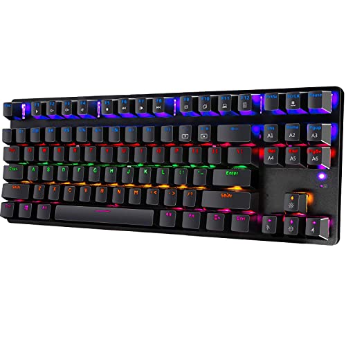 LexonElec Mechanische Gaming-Tastatur Compact 87 Tasten Volle Anti-Ghosting-Funktion Mechanische Computertastatur 24 Modi Von hinten beleuchtete USB-Kabel Blau-Äquivalent-Schalter für PC Bild 1