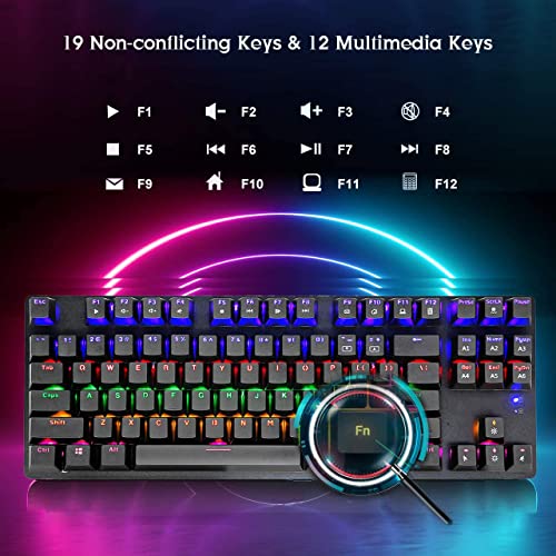 LexonElec Mechanische Gaming-Tastatur Compact 87 Tasten Volle Anti-Ghosting-Funktion Mechanische Computertastatur 24 Modi Von hinten beleuchtete USB-Kabel Blau-Äquivalent-Schalter für PC Bild 2