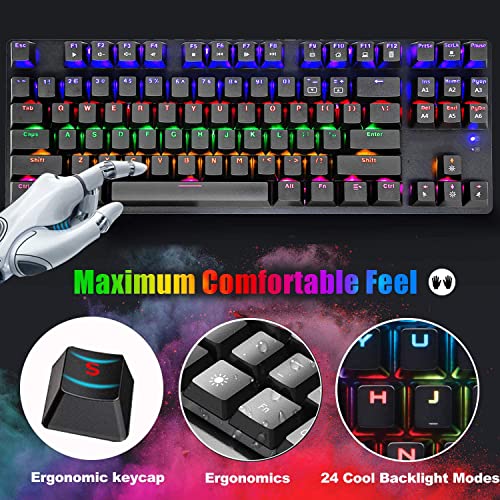 LexonElec Mechanische Gaming-Tastatur Compact 87 Tasten Volle Anti-Ghosting-Funktion Mechanische Computertastatur 24 Modi Von hinten beleuchtete USB-Kabel Blau-Äquivalent-Schalter für PC Bild 3