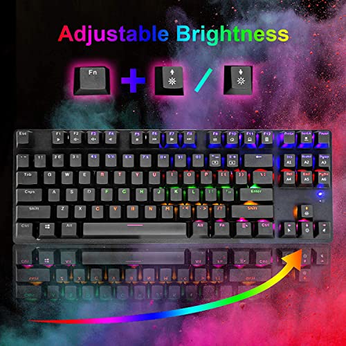 LexonElec Mechanische Gaming-Tastatur Compact 87 Tasten Volle Anti-Ghosting-Funktion Mechanische Computertastatur 24 Modi Von hinten beleuchtete USB-Kabel Blau-Äquivalent-Schalter für PC Bild 4