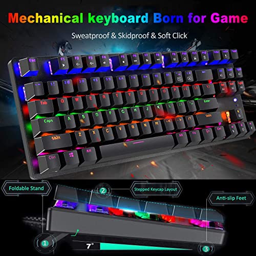 LexonElec Mechanische Gaming-Tastatur Compact 87 Tasten Volle Anti-Ghosting-Funktion Mechanische Computertastatur 24 Modi Von hinten beleuchtete USB-Kabel Blau-Äquivalent-Schalter für PC Bild 5
