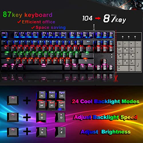 LexonElec Mechanische Gaming-Tastatur Compact 87 Tasten Volle Anti-Ghosting-Funktion Mechanische Computertastatur 24 Modi Von hinten beleuchtete USB-Kabel Blau-Äquivalent-Schalter für PC Bild 6