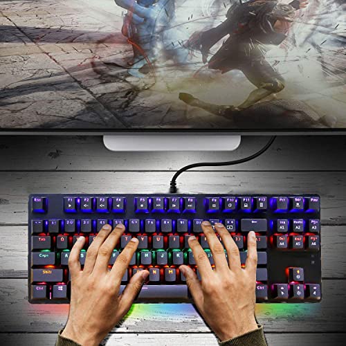 LexonElec Mechanische Gaming-Tastatur Compact 87 Tasten Volle Anti-Ghosting-Funktion Mechanische Computertastatur 24 Modi Von hinten beleuchtete USB-Kabel Blau-Äquivalent-Schalter für PC Bild 7