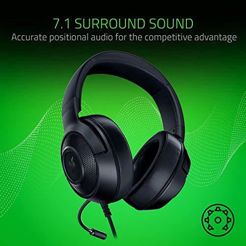 Razer Kraken X Lite - Kabelgebundenes Ultraleichtes PC Gaming-Headset - Surround Sound - biegbares Nierenmikrofon (230g leicht, 3,5 Klinke für PS4, PS5, Switch, Xbox One, Xbox Series X|S) Schwarz Bild 2