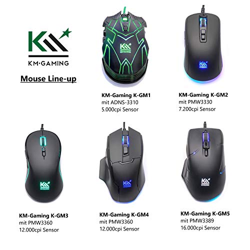 KM-Gaming K-GM5 optische RGB 16.000cpi Gaming Maus USB [Pixart PMW3389 Sensor / 50G / LOD einstellbar/untenliegende 3. Daumentaste/Swing Schalter/Omron Schalter/programmierbar/interner Speicher] Bild 6