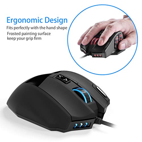 UtechSmart Venus Gaming Maus 16400 DPI USB Laser MMO Gaming Mouse, 18 programmierbare Tasten,16400 DPI Abtastrate, konfigurierbare LED-Farb-Beleuchtung, ergonomisches Design Bild 4