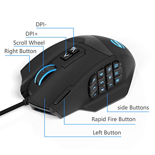 UtechSmart Venus Gaming Maus 16400 DPI USB Laser MMO Gaming Mouse, 18 programmierbare Tasten,16400 DPI Abtastrate, konfigurierbare LED-Farb-Beleuchtung, ergonomisches Design Bild 5