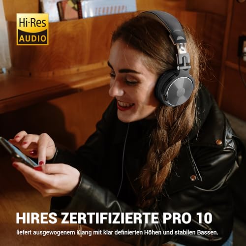 OneOdio Over Ear Kopfhörer mit Kabel, 50mm Treiber, Bassklang, 6.35 & 3.5mm Klinke, Share-Port, Geschlossene DJ Headphones für Studio, Podcast, Monitor, Handy, PC, MP3/4 (Pro-10 Grau Gold) Bild 2