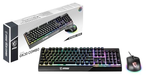 MSI Vigor GK30 IT Halbmechanische Gaming-Tastatur mit RGB-LED-Hintergrundbeleuchtung, Mystic Light, Multimedia-Hotkey-Tastatur + Maus, volle Größe, Schwarz Bild 1