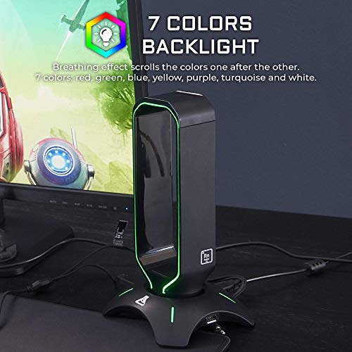 THE G-LAB K-Stand Radon Gaming Kopfhörer Stander - RGB-Hintergrundbeleuchtung, USB-Hub 2 x 2,0, rutschfeste Basis - Universalhalterung für Gamer-Kopfhörer - PC PS4 PS5 Xbox (Schwarz) Bild 2