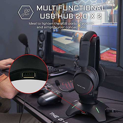 THE G-LAB K-Stand Radon Gaming Kopfhörer Stander - RGB-Hintergrundbeleuchtung, USB-Hub 2 x 2,0, rutschfeste Basis - Universalhalterung für Gamer-Kopfhörer - PC PS4 PS5 Xbox (Schwarz) Bild 4