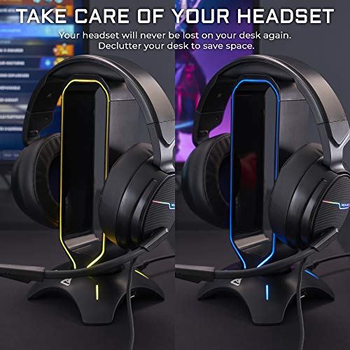 THE G-LAB K-Stand Radon Gaming Kopfhörer Stander - RGB-Hintergrundbeleuchtung, USB-Hub 2 x 2,0, rutschfeste Basis - Universalhalterung für Gamer-Kopfhörer - PC PS4 PS5 Xbox (Schwarz) Bild 5