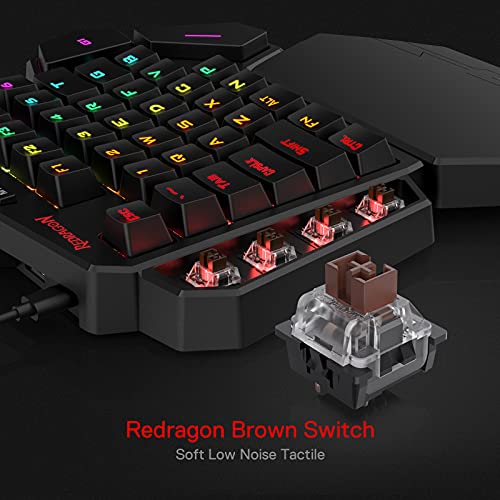 Redragon K585 DITI Einhand RGB Mechanische Gaming-Tastatur, Braune Schalter, Typ-C Professionelle mit 7 Integrierten Makrotasten, Abnehmbare Handgelenkstütze, 42 Tasten Bild 2