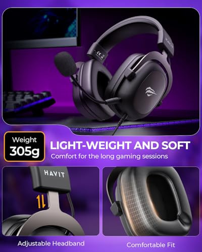 havit Gaming Headset mit Mikrofon - Gaming Kopfhörer [3,5mm Klinke für PC, Xbox und PlayStation] - Gamer Kopfhörer Over Ear [mit Noise Cancelling] - Metallic Schwarz Bild 6