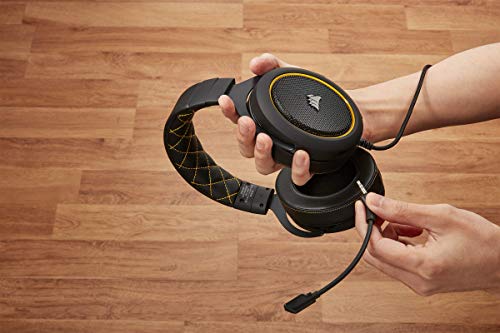 Corsair HS60 Pro Surround Gaming Headset (7.1 Surround Sound, Anpassbare Memory-Schaumstoff Ohrmuscheln, Abnehmbares Rauschunterdrückung-Mikrofon, für PC, Xbox One, PS4, Switch und Mobilgeräte) gelb Bild 2