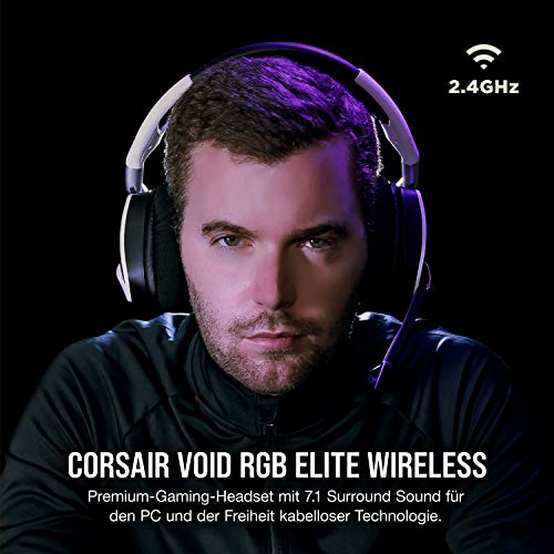 Corsair Void RGB Elite Wireless-Gaming-Headset – 7.1-Surround-Sound, Omnidirektionales Mikrofon – Mikrofaser-Netz-Ohrpolster – 12 Meter Reichweite – iCUE-Kompatibel – PC, Mac, PS5, PS4 – Weiß Bild 3