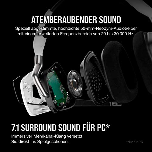 Corsair Void RGB Elite Wireless-Gaming-Headset – 7.1-Surround-Sound, Omnidirektionales Mikrofon – Mikrofaser-Netz-Ohrpolster – 12 Meter Reichweite – iCUE-Kompatibel – PC, Mac, PS5, PS4 – Weiß Bild 4