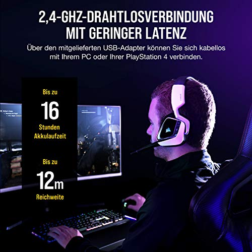 Corsair Void RGB Elite Wireless-Gaming-Headset – 7.1-Surround-Sound, Omnidirektionales Mikrofon – Mikrofaser-Netz-Ohrpolster – 12 Meter Reichweite – iCUE-Kompatibel – PC, Mac, PS5, PS4 – Weiß Bild 6