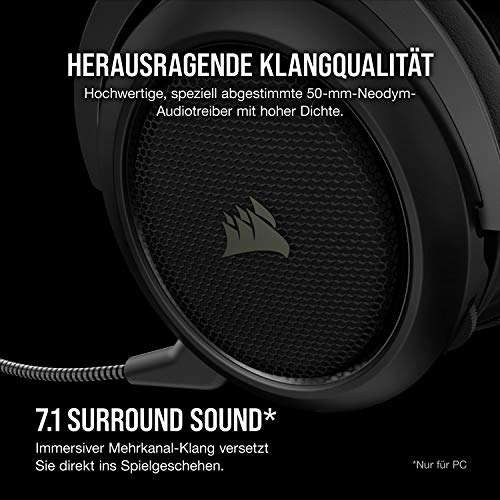Corsair HS70 Pro Wireless Gaming Headset (7.1 Surround Sound, Ultraniedrige Latenz, 12 Meter Reichweite, Federleichtes Design, Abnehmbares Rauschunterdrückung-Mikrofon, für PC und PS4) Carbon Bild 3