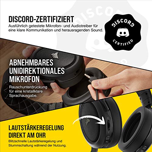 Corsair HS70 Pro Wireless Gaming Headset (7.1 Surround Sound, Ultraniedrige Latenz, 12 Meter Reichweite, Federleichtes Design, Abnehmbares Rauschunterdrückung-Mikrofon, für PC und PS4) Carbon Bild 6