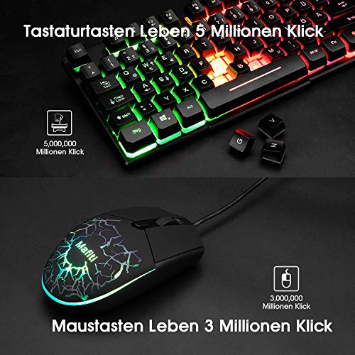 mafiti Tastatur und Maus Set, Kabelgebundenes, LED Hintergrundbeleuchtung QWERTZ (DE-Layout), Regenbogen Farben Beleuchtetung für Gaming und Büro Bild 4