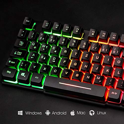 mafiti Tastatur und Maus Set, Kabelgebundenes, LED Hintergrundbeleuchtung QWERTZ (DE-Layout), Regenbogen Farben Beleuchtetung für Gaming und Büro Bild 5