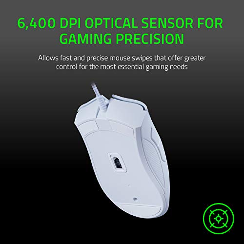 Razer DeathAdder Essential Gaming-Maus: Optischer Sensor mit 6400 DPI, 5 programmierbare Tasten, mechanische Schalter, gummierte Seitengriffe, Weiß Bild 2