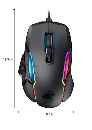 Roccat Kone AIMO Gaming Maus (hohe Präzision, Optischer Owl-Eye Sensor (100 bis 16.000 Dpi), RGB AIMO LED Beleuchtung, 23 programmierbare Tasten, Designt in Deutschland, USB), schwarz(remastered) Bild 4