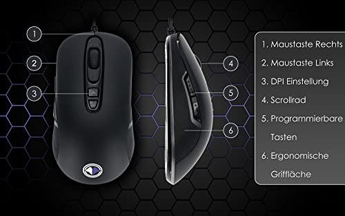 MILLENIUM Gaming Maus in Schwarz - High Performance USB Gaming Mouse für Hobby-Gamer und eSportler, optisch & funktional ansprechende Gamingmaus, schwarz Bild 3