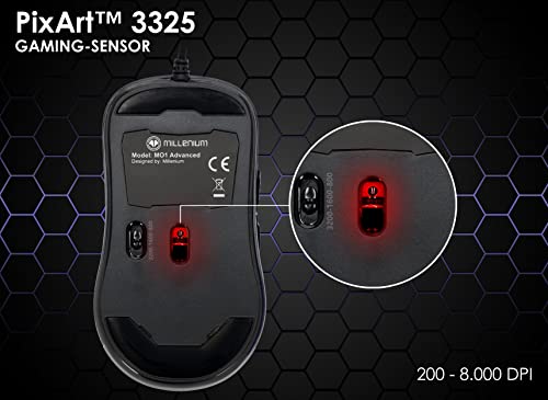 MILLENIUM Gaming Maus in Schwarz - High Performance USB Gaming Mouse für Hobby-Gamer und eSportler, optisch & funktional ansprechende Gamingmaus, schwarz Bild 4