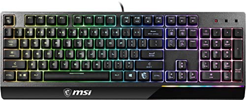 MSI Vigor GK30 Gaming-Tastatur, QWERTZ, DE Layout - Mechanische Membran-Switches, wasserfest, RGB Mystic Light, Beleuchtungs- & Media-Hotkeys, rutschfeste Game Base, vergoldeter USB 2.0 - Full-Size Bild 2