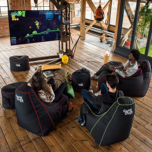 Game Over Video Spiele Sitzsack | Indoor Wohnzimmer | Seitentaschen für Controller | Headset Halter | Ergonomisches Design für die Gewidmet Gamer (Fire Rune) Bild 2
