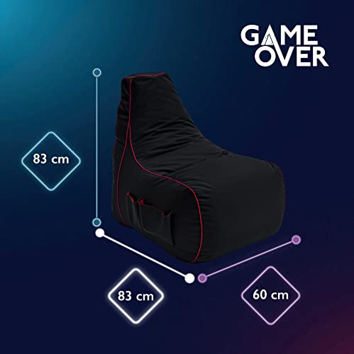 Game Over Video Spiele Sitzsack | Indoor Wohnzimmer | Seitentaschen für Controller | Headset Halter | Ergonomisches Design für die Gewidmet Gamer (Fire Rune) Bild 3