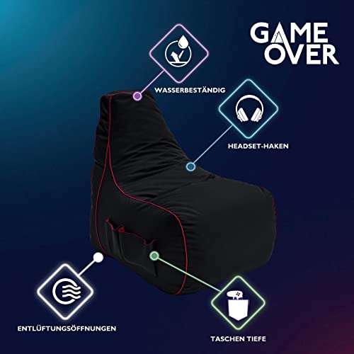 Game Over Video Spiele Sitzsack | Indoor Wohnzimmer | Seitentaschen für Controller | Headset Halter | Ergonomisches Design für die Gewidmet Gamer (Fire Rune) Bild 4