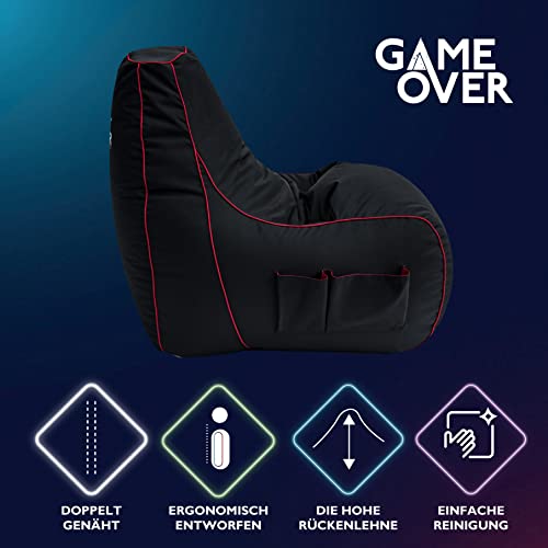 Game Over Video Spiele Sitzsack | Indoor Wohnzimmer | Seitentaschen für Controller | Headset Halter | Ergonomisches Design für die Gewidmet Gamer (Fire Rune) Bild 5