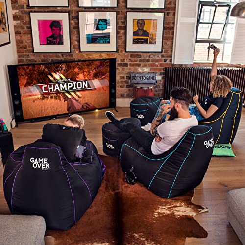 Game Over Video Spiele Sitzsack | Indoor Wohnzimmer | Seitentaschen für Controller | Headset Halter | Ergonomisches Design für die Gewidmet Gamer (Fire Rune) Bild 6
