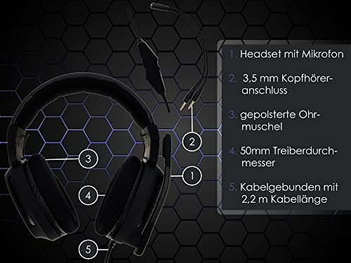 Millenium Gaming Headset mit Klinkenanschluss 3,5mm, Headset mit Mikrofon und LED für Konsolen und als PC Gaming Headset geeignet, Kopfhörer mit Mikrofon für Gamer, Gaming Kopfhörer, schwarz Bild 2