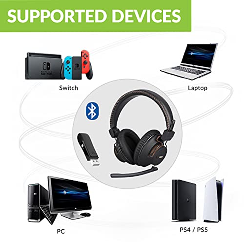 Avantree DG59M Bluetooth Kopfhörer mit Mikrofon für PS5 PS4 Wireless Kopfhörer mit USB Adapter für PC Laptop Computer Gaming Home Work Unterstützung Gaming Audio Gaming Bild 5