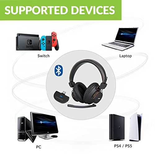 Avantree C519M – Bluetooth Kopfhörer mit Mikrofon für PS5 und Switch, Kabelloses Headset mit USB-C-Adapter für PC und Laptop, Low Latency, Unterstützt Zwei Kopfhörer, 40 Stunden Spielzeit Bild 5