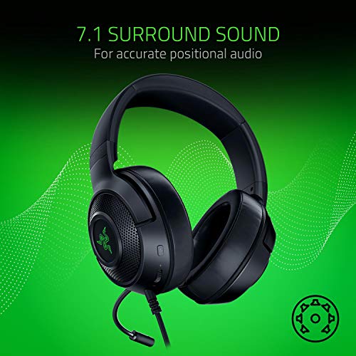 Razer Kraken X USB Ultralight Gaming Headset: 7.1 Surround Sound - Leichter Rahmen - Grüne Logo-Beleuchtung - Integrierte Audio-Steuerung - Biegbares Nierenmikrofon - Für PC - Klassisches Schwarz Bild 2