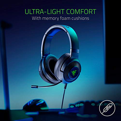 Razer Kraken X USB Ultralight Gaming Headset: 7.1 Surround Sound - Leichter Rahmen - Grüne Logo-Beleuchtung - Integrierte Audio-Steuerung - Biegbares Nierenmikrofon - Für PC - Klassisches Schwarz Bild 3