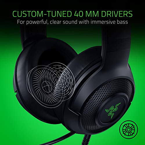 Razer Kraken X USB Ultralight Gaming Headset: 7.1 Surround Sound - Leichter Rahmen - Grüne Logo-Beleuchtung - Integrierte Audio-Steuerung - Biegbares Nierenmikrofon - Für PC - Klassisches Schwarz Bild 6