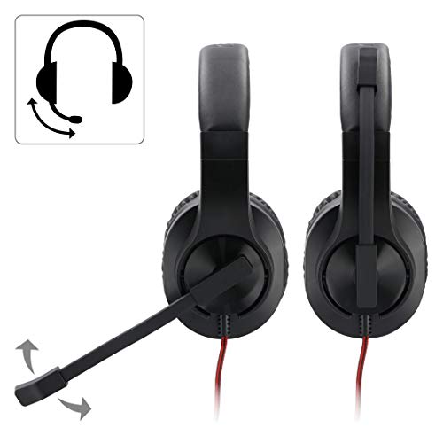 Hama USB Headset, Over Ear Kopfhörer mit Mikrofon (Headset mit Lautstärkenregler und verstellbarem Mikrofonarm, für Videokonferenzen, Homeoffice, Callcenter, eLearning, USB-A-Stecker) schwarz, rot Bild 2